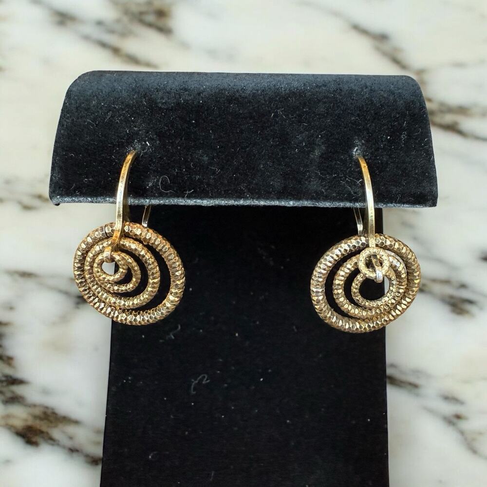 DYADEMA ITALY 925 Sterling Silver Gold Vermeil Textured Hoop Earrings Dangle